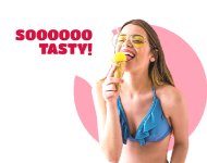 Woman is eating ice-cream